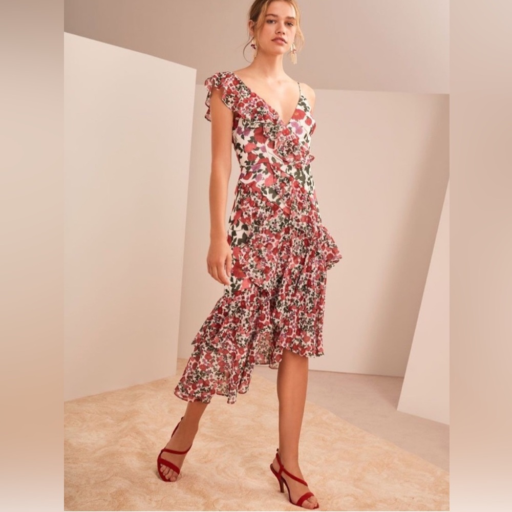 KEEPSAKE the Label Floral Midi Dress in Red and White